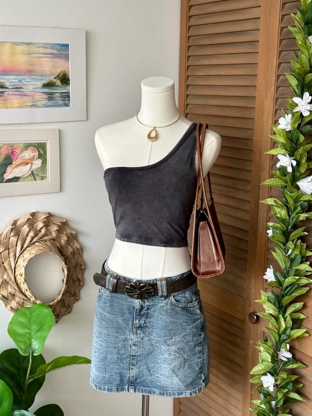 free people grey one shoulder tank top